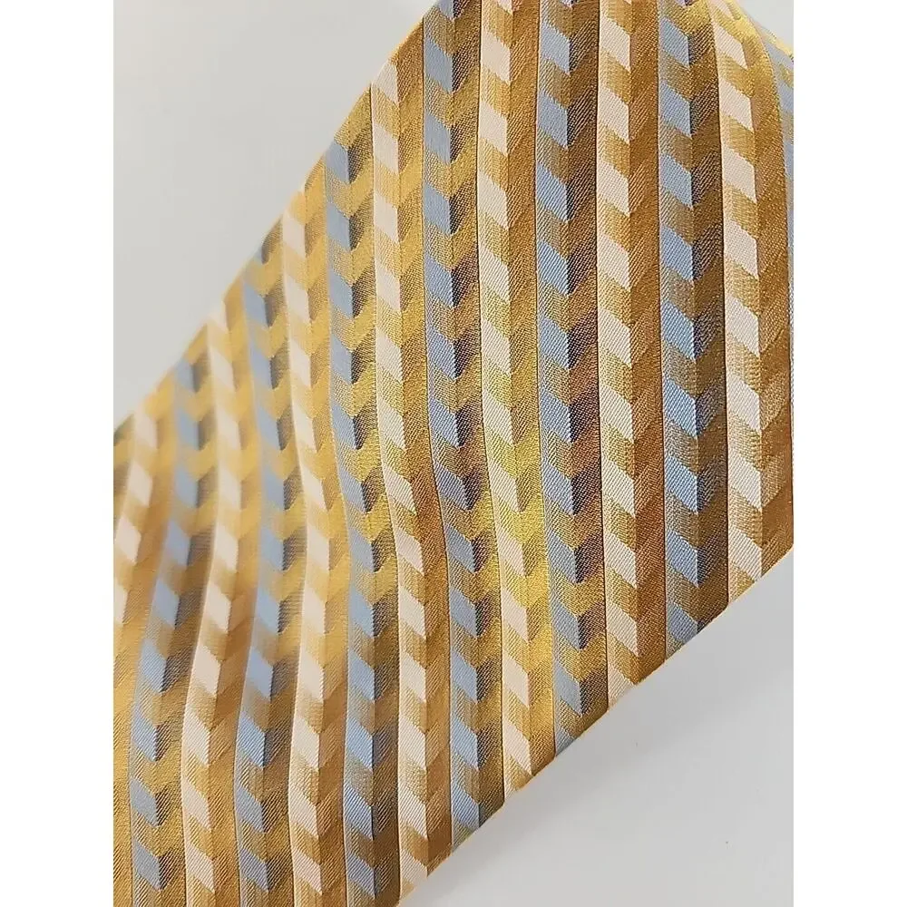 Stanley Blacker Gold and Blue Striped Silk Necktie - Like New